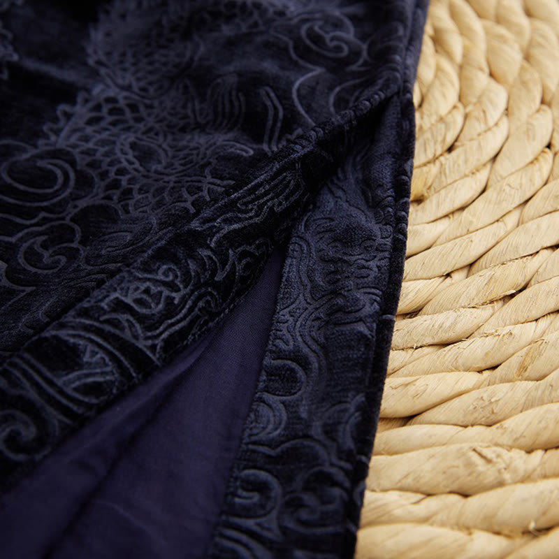 Buddha Stones Vintage Automne Hiver Chinois Grenouille Bouton Tang Costume Hommes Dragon Jacquard Robe Avec Poches - image 11