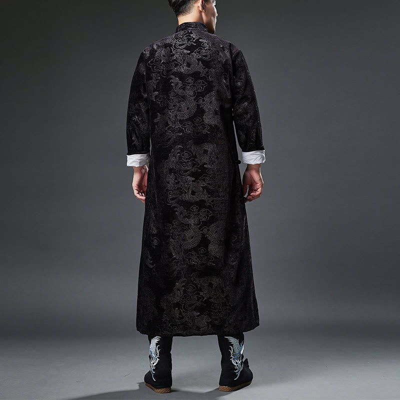 Buddha Stones Vintage Automne Hiver Chinois Grenouille Bouton Tang Costume Hommes Dragon Jacquard Robe Avec Poches - image 17