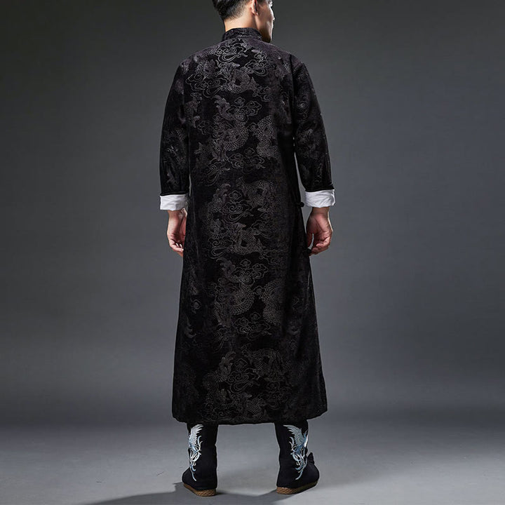 Buddha Stones Vintage Automne Hiver Chinois Grenouille Bouton Tang Costume Hommes Dragon Jacquard Robe Avec Poches - image 17