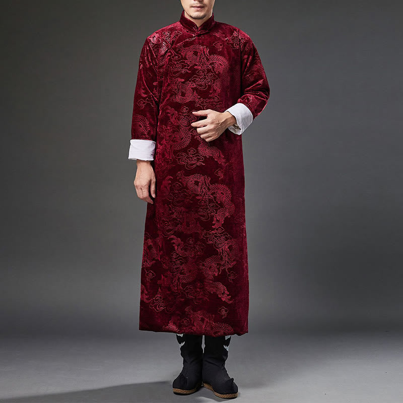 Buddha Stones Vintage Automne Hiver Chinois Grenouille Bouton Tang Costume Hommes Dragon Jacquard Robe Avec Poches - image 19
