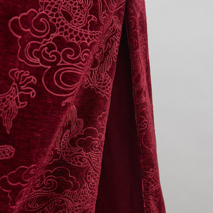 Buddha Stones Vintage Automne Hiver Chinois Grenouille Bouton Tang Costume Hommes Dragon Jacquard Robe Avec Poches