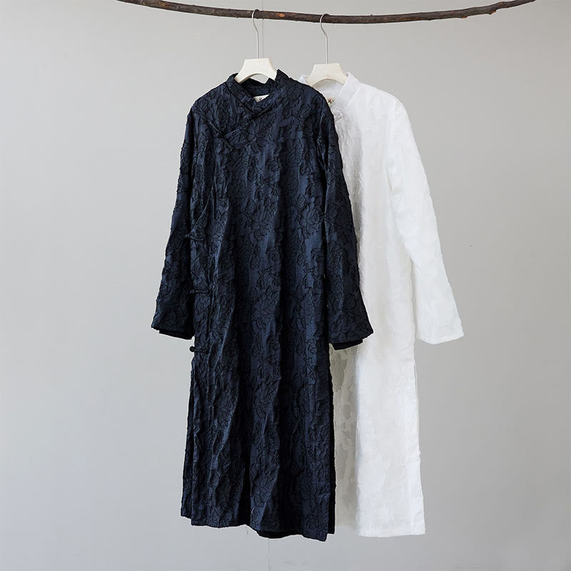 Robe de costume Tang pour homme en coton avec boutons de grenouille chinoise et pivoine et Buddha Stones