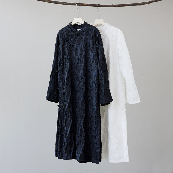 Robe de costume Tang pour homme en coton avec boutons de grenouille chinoise et pivoine et Buddha Stones