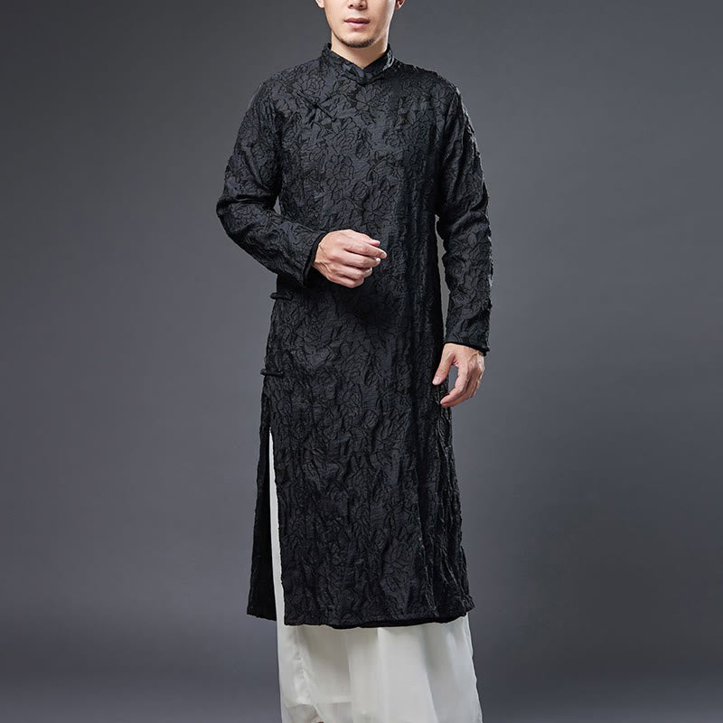 Robe de costume Tang pour homme en coton avec boutons de grenouille chinoise et pivoine et Buddha Stones