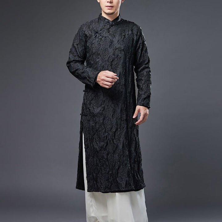 Robe de costume Tang pour homme en coton avec boutons de grenouille chinoise et pivoine et Buddha Stones