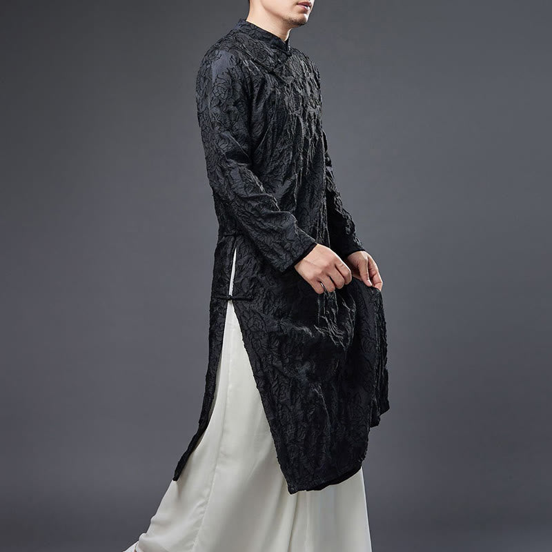 Robe de costume Tang pour homme en coton avec boutons de grenouille chinoise et pivoine et Buddha Stones