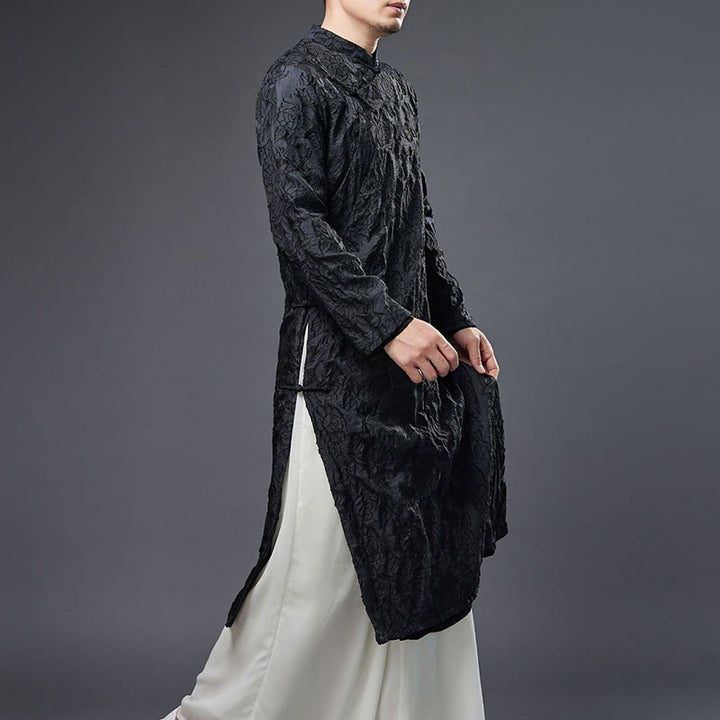 Robe de costume Tang pour homme en coton avec boutons de grenouille chinoise et pivoine et Buddha Stones