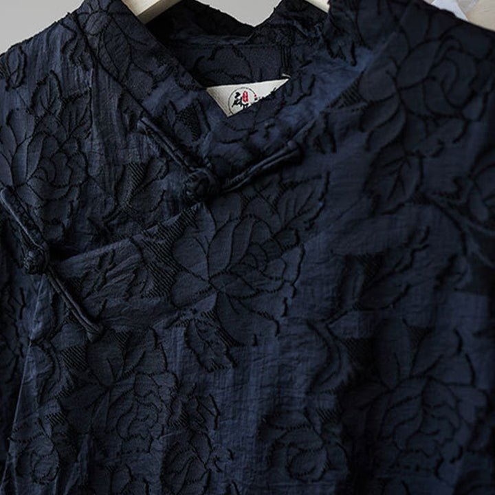 Robe de costume Tang pour homme en coton avec boutons de grenouille chinoise et pivoine et Buddha Stones