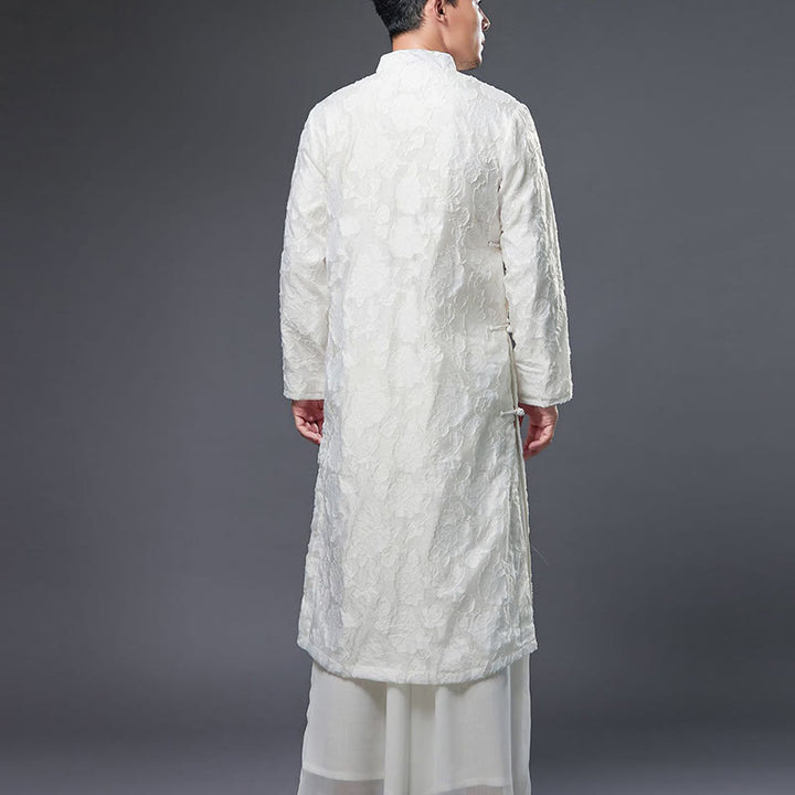 Robe de costume Tang pour homme en coton avec boutons de grenouille chinoise et pivoine et Buddha Stones