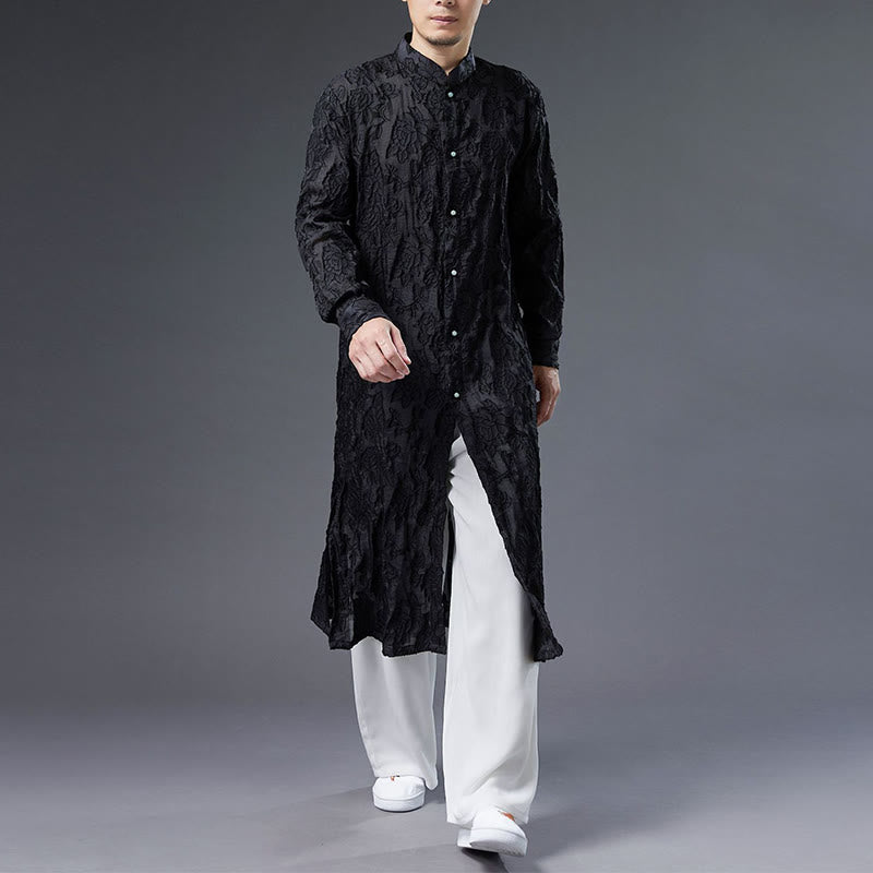 Manteau boutonné en coton pour homme avec Buddha Stones et fleurs de pivoine