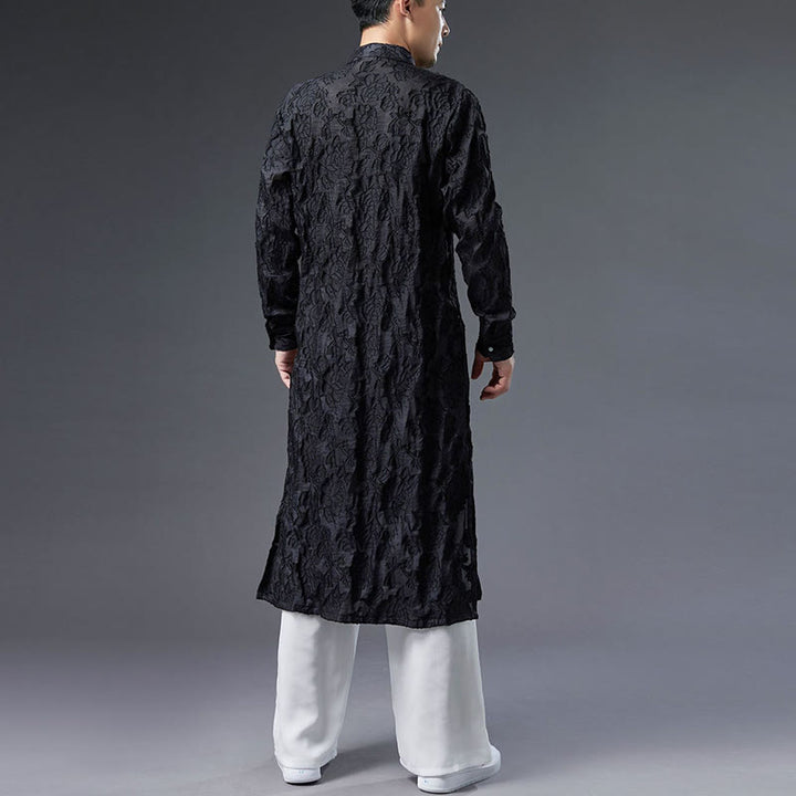 Manteau boutonné en coton pour homme avec Buddha Stones et fleurs de pivoine