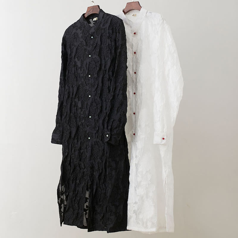 Manteau boutonné en coton pour homme avec Buddha Stones et fleurs de pivoine