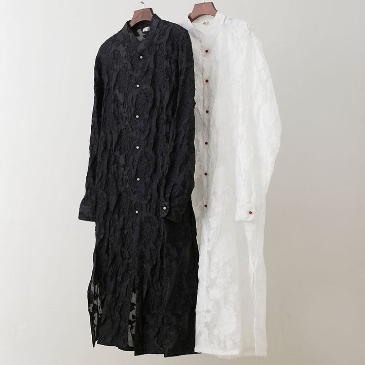 Manteau boutonné en coton pour homme avec Buddha Stones et fleurs de pivoine