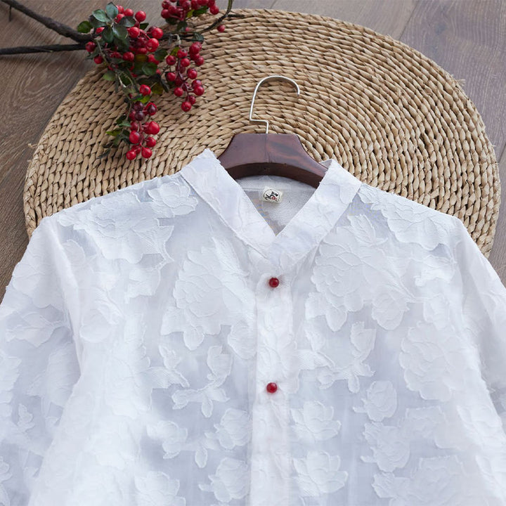 Manteau boutonné en coton pour homme avec Buddha Stones et fleurs de pivoine