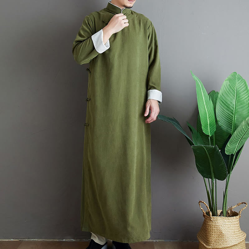 Robe de costume Tang chinoise en coton à boutons de grenouille pour homme, couleur unie, motif de Buddha Stones
