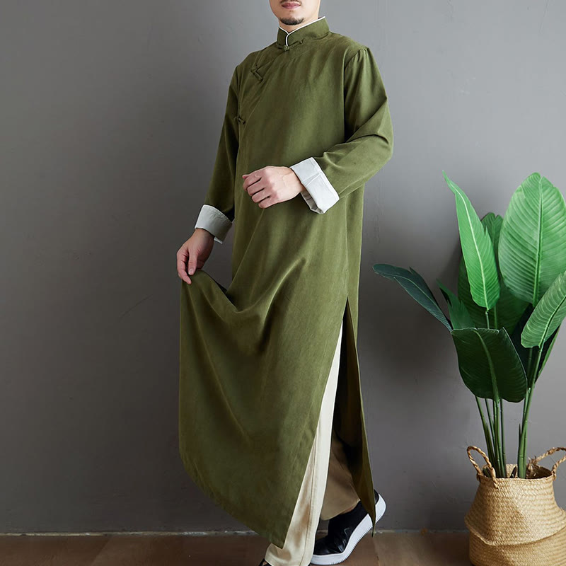 Robe de costume Tang chinoise en coton à boutons de grenouille pour homme, couleur unie, motif de Buddha Stones