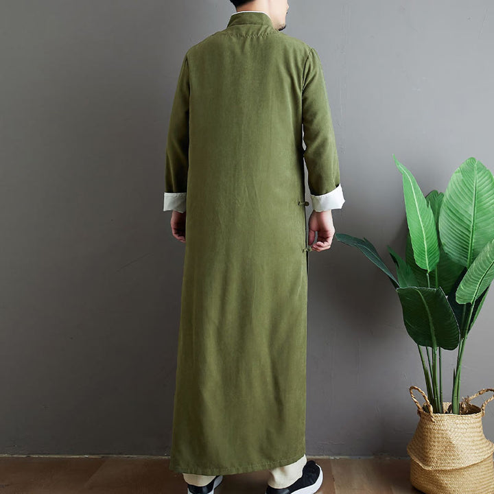 Robe de costume Tang chinoise en coton à boutons de grenouille pour homme, couleur unie, motif de Buddha Stones