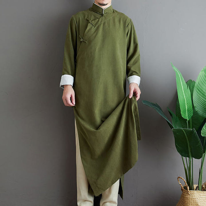 Robe de costume Tang chinoise en coton à boutons de grenouille pour homme, couleur unie, motif de Buddha Stones