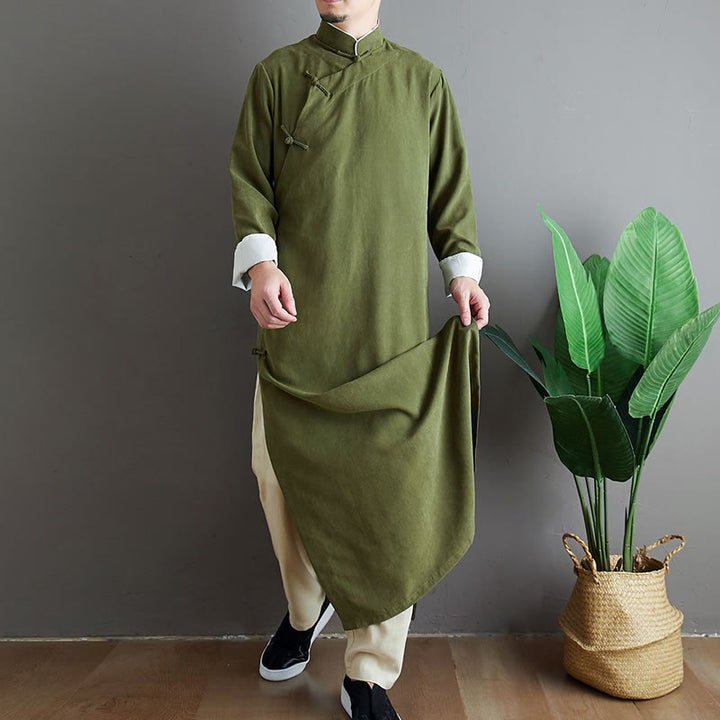 Robe de costume Tang chinoise en coton à boutons de grenouille pour homme, couleur unie, motif de Buddha Stones