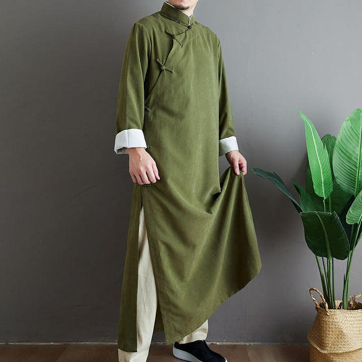 Robe de costume Tang chinoise en coton à boutons de grenouille pour homme, couleur unie, motif de Buddha Stones