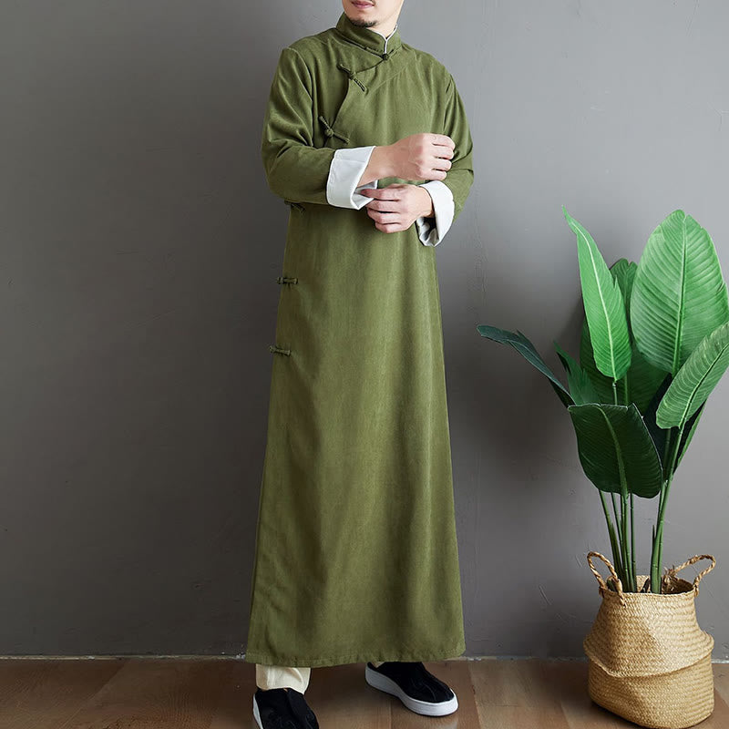 Robe de costume Tang chinoise en coton à boutons de grenouille pour homme, couleur unie, motif de Buddha Stones