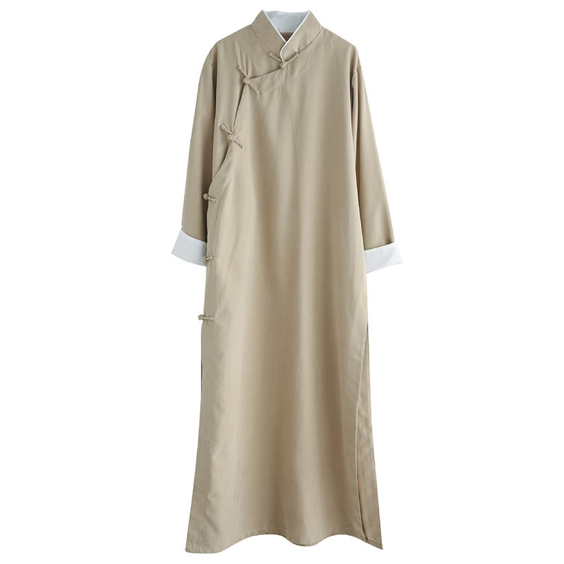 Robe de costume Tang chinoise en coton à boutons de grenouille pour homme, couleur unie, motif de Buddha Stones