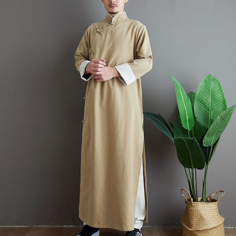 Robe de costume Tang chinoise en coton à boutons de grenouille pour homme, couleur unie, motif de Buddha Stones