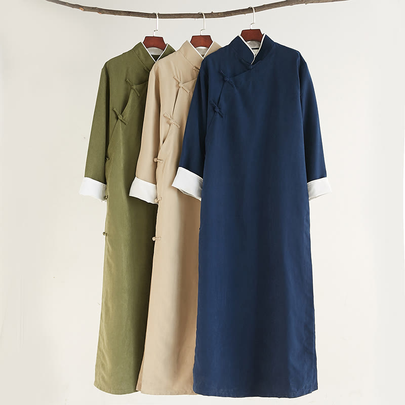 Robe de costume Tang chinoise en coton à boutons de grenouille pour homme, couleur unie, motif de Buddha Stones