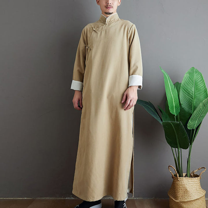 Robe de costume Tang chinoise en coton à boutons de grenouille pour homme, couleur unie, motif de Buddha Stones