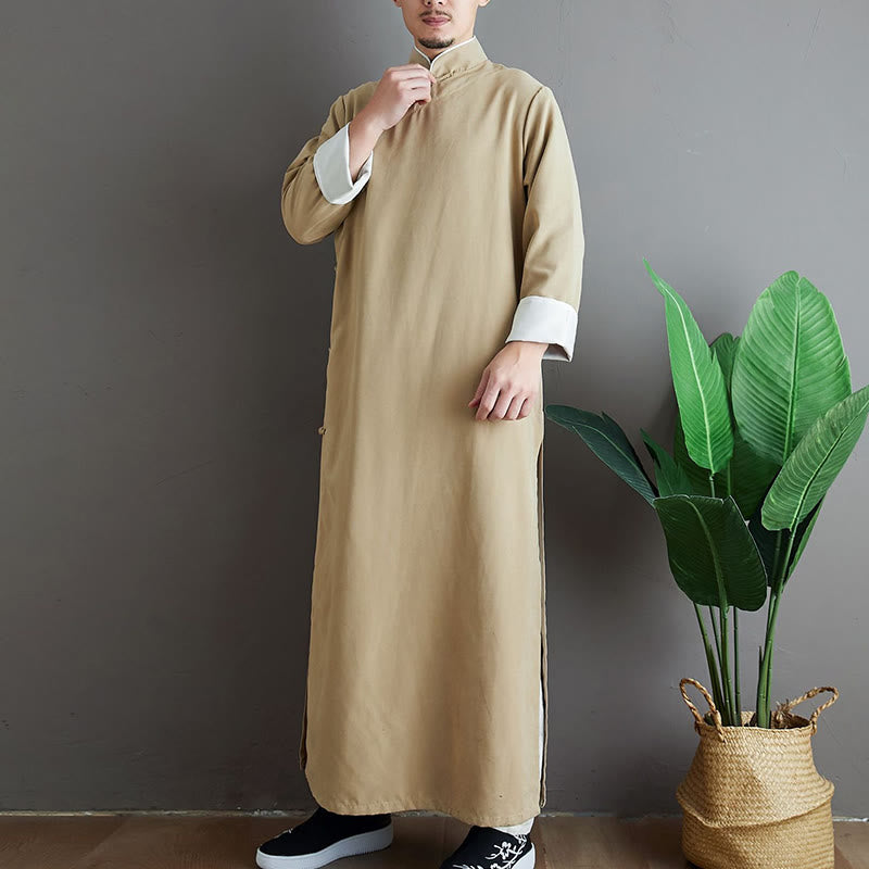 Robe de costume Tang chinoise en coton à boutons de grenouille pour homme, couleur unie, motif de Buddha Stones