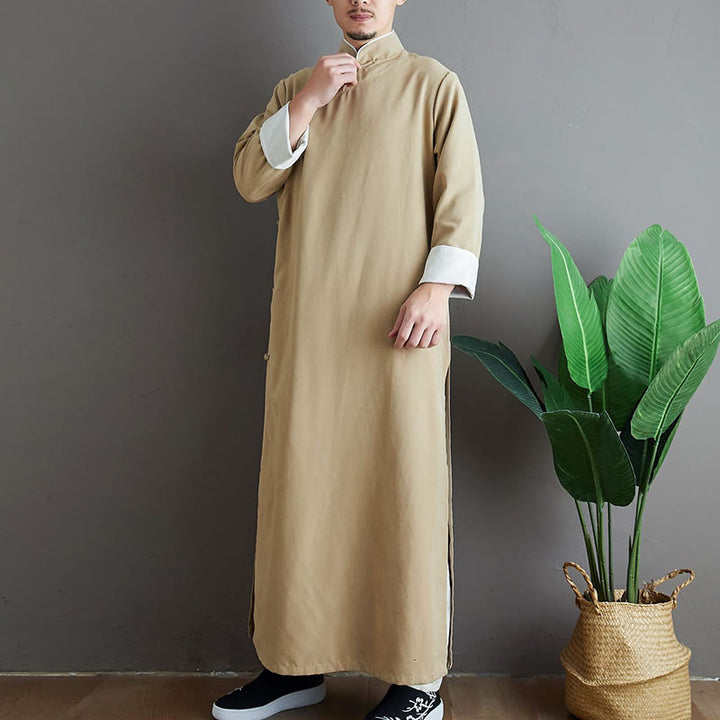 Robe de costume Tang chinoise en coton à boutons de grenouille pour homme, couleur unie, motif de Buddha Stones