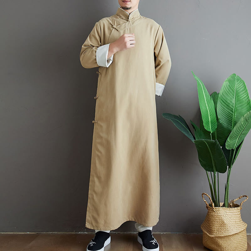 Robe de costume Tang chinoise en coton à boutons de grenouille pour homme, couleur unie, motif de Buddha Stones