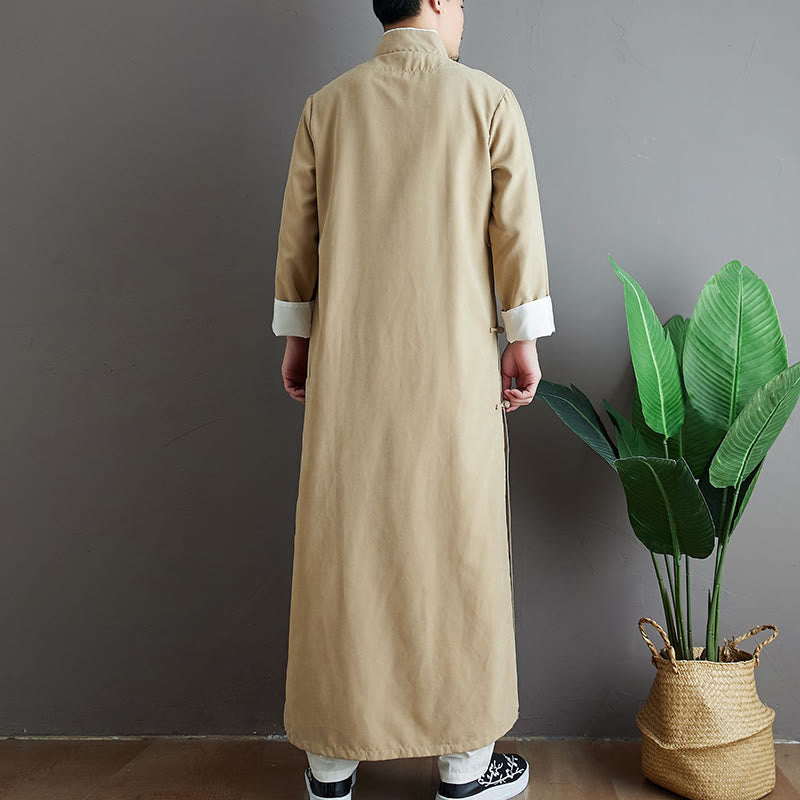 Robe de costume Tang chinoise en coton à boutons de grenouille pour homme, couleur unie, motif de Buddha Stones