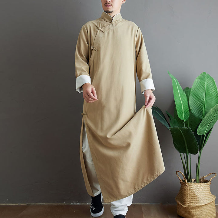 Robe de costume Tang chinoise en coton à boutons de grenouille pour homme, couleur unie, motif de Buddha Stones