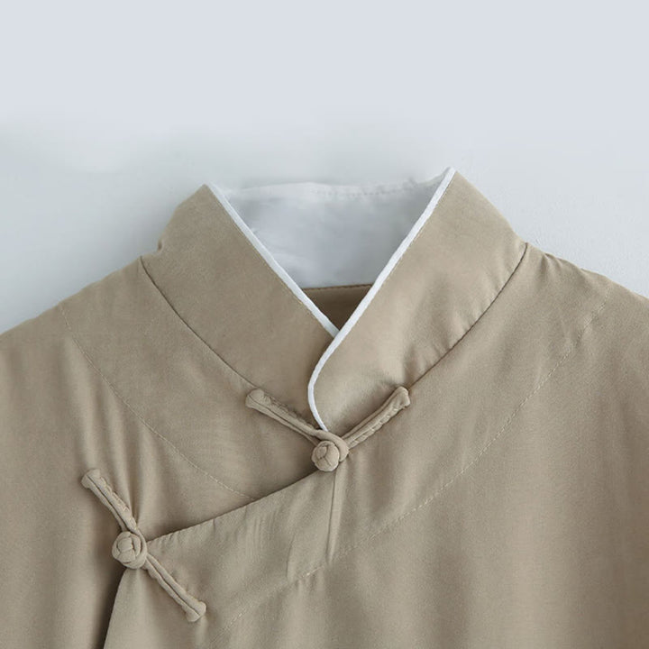 Robe de costume Tang chinoise en coton à boutons de grenouille pour homme, couleur unie, motif de Buddha Stones