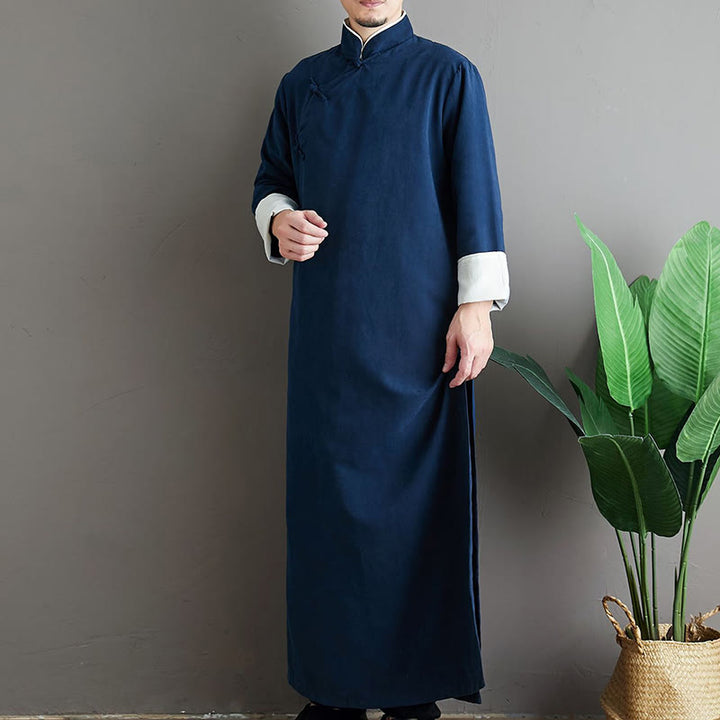 Robe de costume Tang chinoise en coton à boutons de grenouille pour homme, couleur unie, motif de Buddha Stones