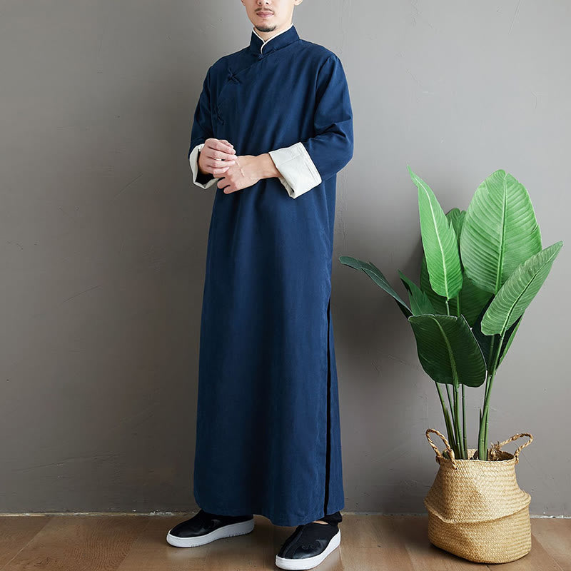 Robe de costume Tang chinoise en coton à boutons de grenouille pour homme, couleur unie, motif de Buddha Stones