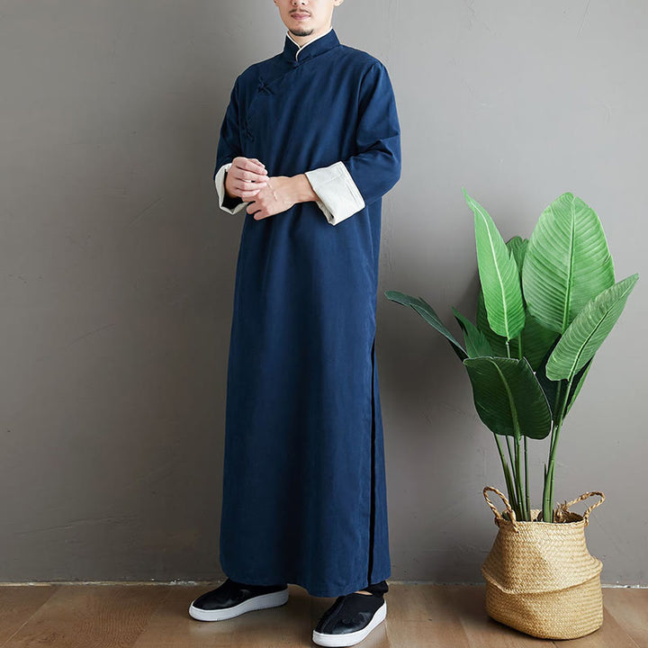 Robe de costume Tang chinoise en coton à boutons de grenouille pour homme, couleur unie, motif de Buddha Stones