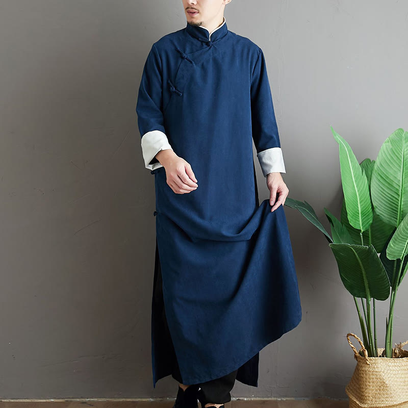 Robe de costume Tang chinoise en coton à boutons de grenouille pour homme, couleur unie, motif de Buddha Stones