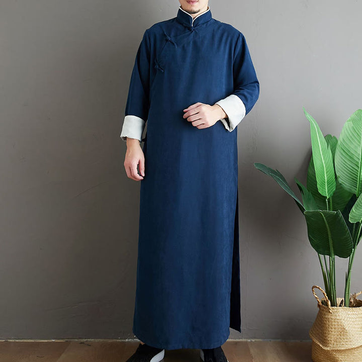 Robe de costume Tang chinoise en coton à boutons de grenouille pour homme, couleur unie, motif de Buddha Stones