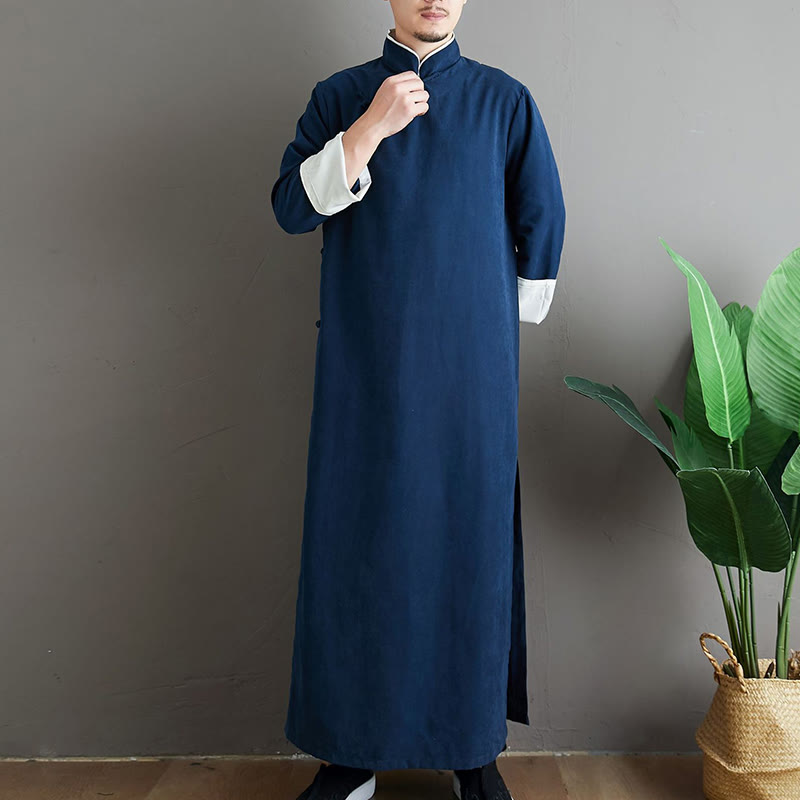 Robe de costume Tang chinoise en coton à boutons de grenouille pour homme, couleur unie, motif de Buddha Stones