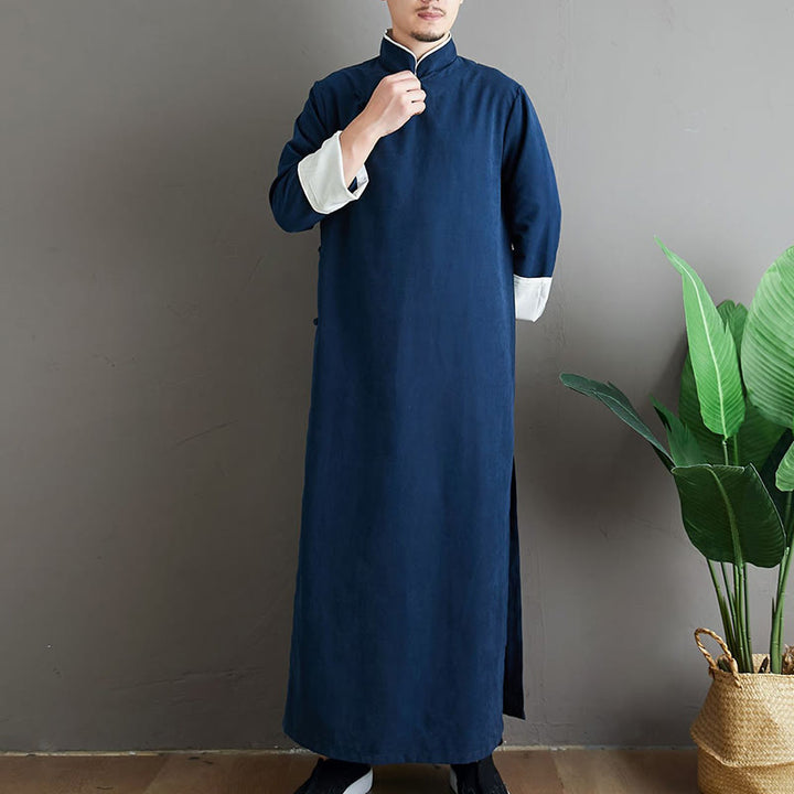 Robe de costume Tang chinoise en coton à boutons de grenouille pour homme, couleur unie, motif de Buddha Stones
