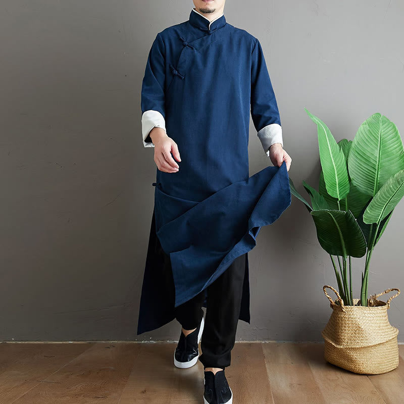 Robe de costume Tang chinoise en coton à boutons de grenouille pour homme, couleur unie, motif de Buddha Stones