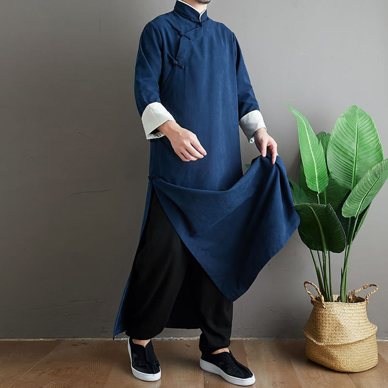 Robe de costume Tang chinoise en coton à boutons de grenouille pour homme, couleur unie, motif de Buddha Stones