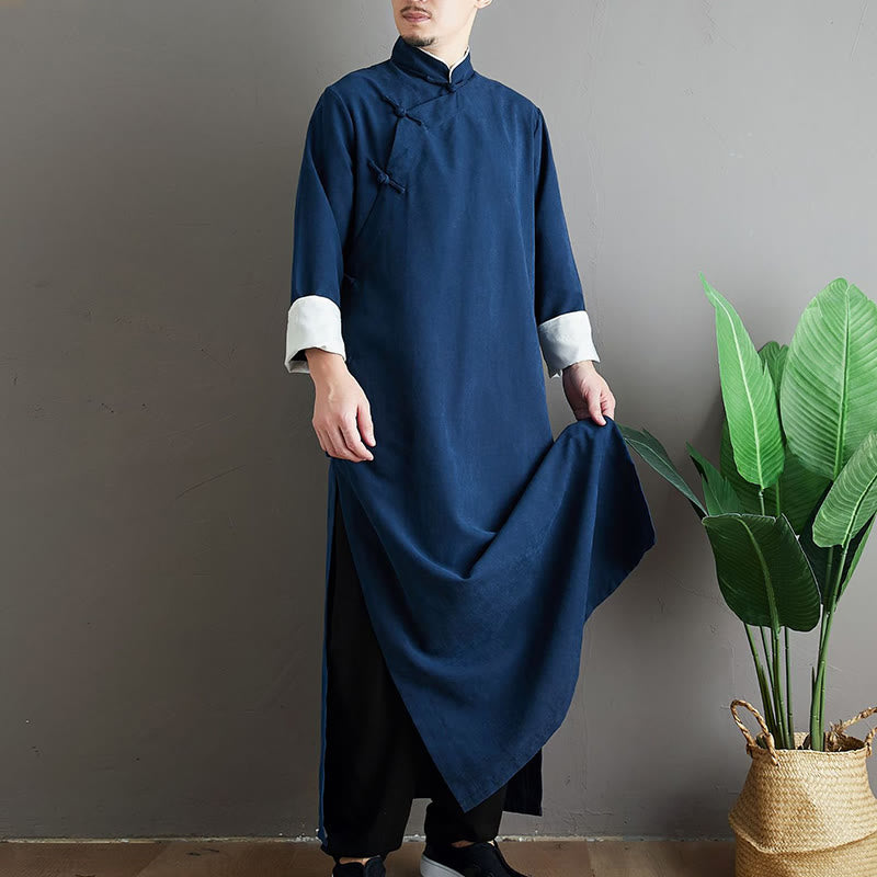 Robe de costume Tang chinoise en coton à boutons de grenouille pour homme, couleur unie, motif de Buddha Stones