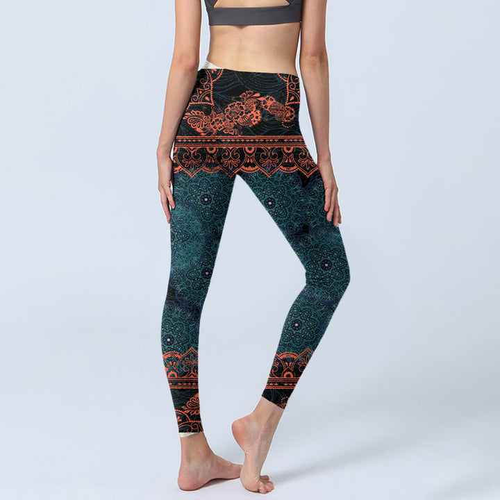 Leggings de fitness et de gym à imprimé floral mandala vert Buddha Stones Pantalon de yoga pour femme