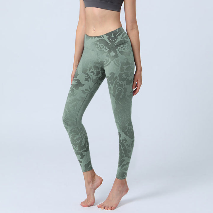 Leggings de fitness décontractés à imprimé fleurs et Buddha Stones pour femmes, pantalons de yoga - Vert foncé - US18，UK/AU22，EU50 (4XL) - image 0