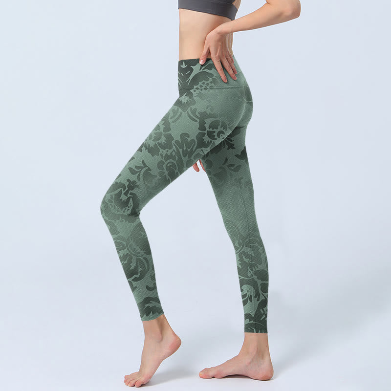Leggings de fitness décontractés à imprimé fleurs et Buddha Stones pour femmes, pantalons de yoga - image 3
