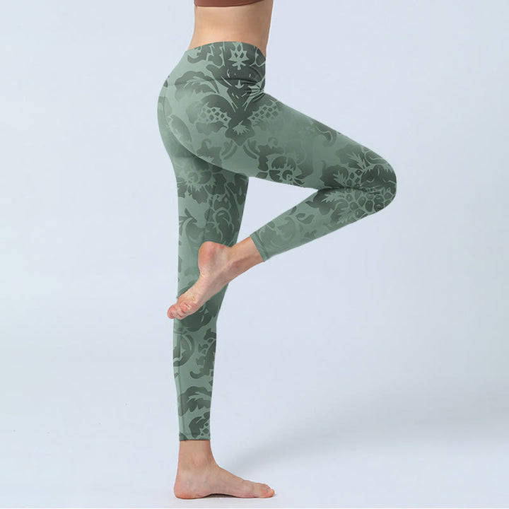 Leggings de fitness décontractés à imprimé fleurs et Buddha Stones pour femmes, pantalons de yoga - image 4