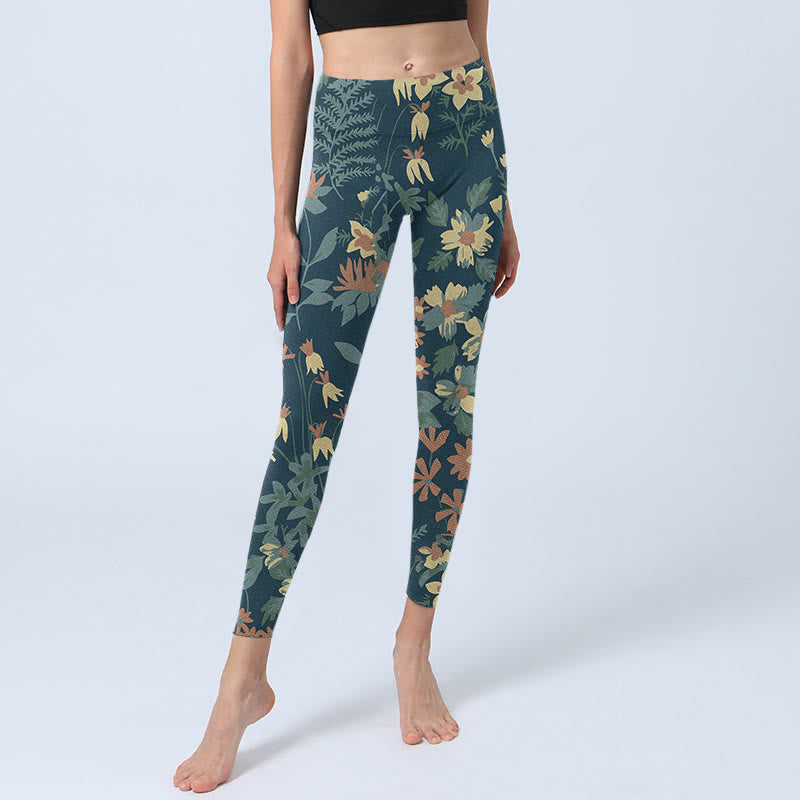 Leggings de fitness décontractés à imprimé marguerites et feuilles de Buddha Stones pour femmes - image 6